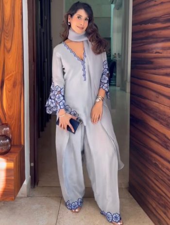 NEW ARRIVAL NATURAL CREPE EMBROIDERY AND CUT WORK TOP PATIYALA WITH DUPATTA  CREPE
