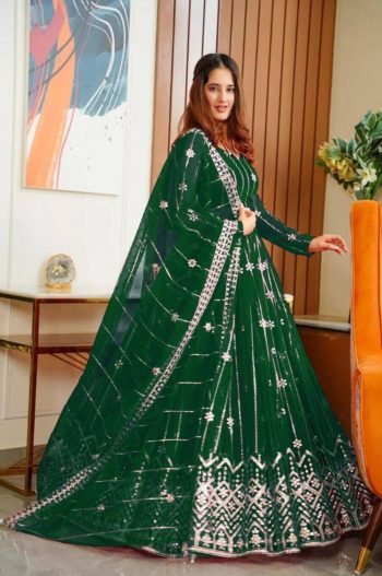 NEW ARRIVAL NET CHAIN  DESIGN WORK LEHENGA CHOLI WITH DUPATTA GREEN