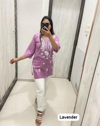 NEW ARRIVAL RAYON CHIKANKARI EMBROIDERY  WORK TOP LAVENDER