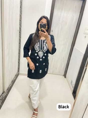 NEW ARRIVAL RAYON CHIKANKARI EMBROIDERY  WORK TOP BLACK