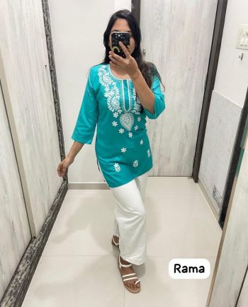 NEW ARRIVAL RAYON CHIKANKARI EMBROIDERY  WORK TOP RAMA