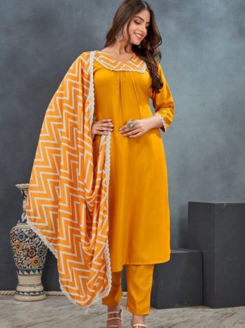NEW ARRIVAL RAYON DIGITAL PRINTED TOP BOTTOM WITH DUPATTA YELLOW
