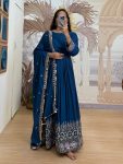NEW ARRIVAL RAYON EMBROIDERY WORK GOWN BOTTOM WITH DUPATTA TEAL