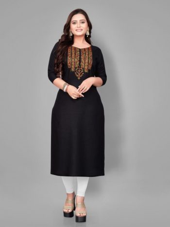 NEW ARRIVAL RAYON EMBROIDERY WORK KURTI  BLACK