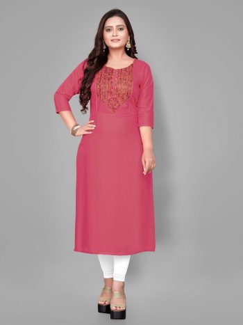 NEW ARRIVAL RAYON EMBROIDERY WORK KURTI  PINK