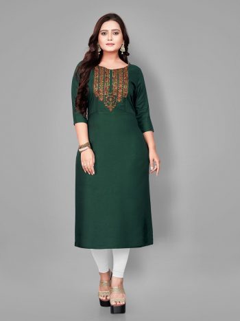 NEW ARRIVAL RAYON EMBROIDERY WORK KURTI  GREEN
