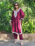 NEW ARRIVAL RAYON EMBROIDERY WORK TOP BOTTOM SET WINE