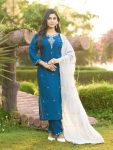 NEW ARRIVAL ROMAN SILK EMBROIDERY WITH SEQUENCE WORK TOP BOTTOM WITH DUPATTA  TEAL