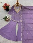 NEW ARRIVAL SHIMMER SILK EMBROIDERY WORK TOP PALAZZO WITH DUPATTA PARTY WEAR WHOLESALE PRICE ETHNIC GARMENT (6)