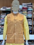 NEW ARRIVAL SILK KURTA COTTON PAYJAMA WITH JACQUARD KOTI MEN’S KURTA PAYJAMA SET WEDDING WEAR WHOLESALE PRICE ETHNIC GARMENT (24)