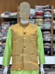 NEW ARRIVAL SILK KURTA COTTON PAYJAMA WITH JACQUARD KOTI MEN’S KURTA PAYJAMA SET WEDDING WEAR WHOLESALE PRICE ETHNIC GARMENT (2)