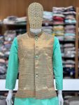 NEW ARRIVAL SILK KURTA COTTON PAYJAMA WITH JACQUARD KOTI MEN’S KURTA PAYJAMA SET WEDDING WEAR WHOLESALE PRICE ETHNIC GARMENT (6)