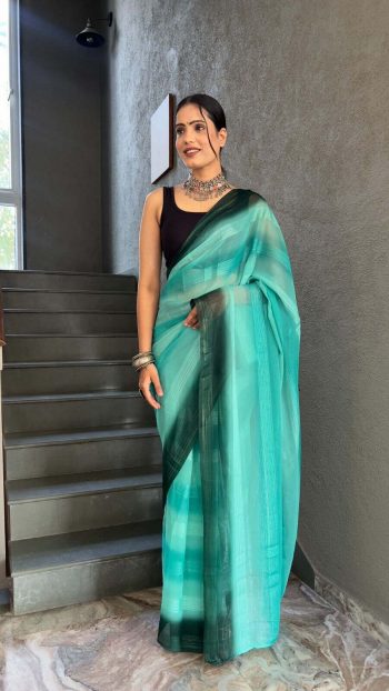 NEW ARRIVAL SOFT GEORGETTE  THRE TONE SHADE READY TO WEAR SAREE WITH UNSTITCHED BLOUSE RAMA