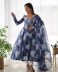 NEW ARRIVAL SOFT ORGANZA SILK MARBLE PRINTED ANARKALI GOWN BOTTOM WITH DUPATTA FESTIVE WEAR WHOLESALE PRICE ETHNIC GARMENT (3)
