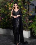 NEW ARRIVAL SOFT RANGOLI SILK SEQUENCE EMBROIDERY WORK  SAREE WITH UNSTITCHED BLACK