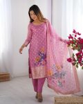 RICH LOOK CHANDERI SILK JACQUARD WORK WITH DIGITAL PRINTED TOP BOTTOM DUPATTA FESTIVE WEAR WHOLESALE PRICE ETHNIC GARMENT (14)