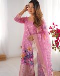 RICH LOOK CHANDERI SILK JACQUARD WORK WITH DIGITAL PRINTED TOP BOTTOM DUPATTA FESTIVE WEAR WHOLESALE PRICE ETHNIC GARMENT (14)