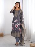 RICH LOOK CHANDERI SILK JACQUARD WORK WITH DIGITAL PRINTED TOP BOTTOM DUPATTA BLACK