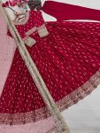 RICH LOOK CHINON SILK EMBROIDERY SEQUENEC WORK GOWN BOTTOM WITH DUPATTA FETIVE WEAR WHOLESALE PRICE ETHNIC GARMENT(25)