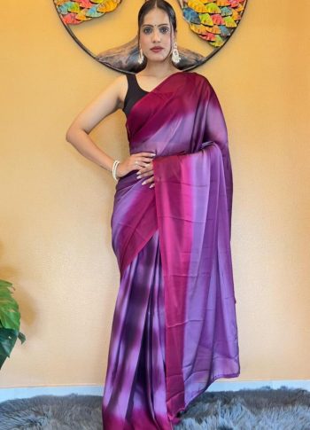 RICH LOOK CHINON THREE TONE SHADE DIGITAL PRINTED READY TO WEAR SAREE WITH UNSTITCHED BLOUSE PURPLE