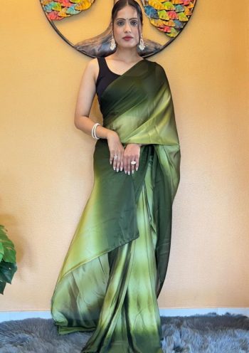 RICH LOOK CHINON THREE TONE SHADE DIGITAL PRINTED READY TO WEAR SAREE WITH UNSTITCHED BLOUSE PISTA