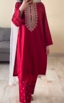 RICH LOOK CREPE EMBROIDERY AND THREAD WITH FANCY GPO LACE WORK TOP PALAZZO WITH DUPATTA RED