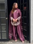 RICH LOOK CREPE SILK EMBROIDERY SEQUENCE WORK TOP PATIYALA WITH DUPATTA PURPLE