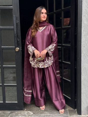 RICH LOOK CREPE SILK EMBROIDERY SEQUENCE WORK TOP PATIYALA WITH DUPATTA PURPLE
