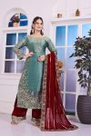 RICH LOOK FENDI SILK EMBROIDERY AND SEQUENCE WORK WITH RIVET MOTI WORK TOP PALAZZO WITH DUPATTA FESTIVE WEAR WHOLESALE PRICE ETHNIC GARMENT(30)