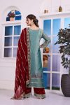 RICH LOOK FENDI SILK EMBROIDERY AND SEQUENCE WORK WITH RIVET MOTI WORK TOP PALAZZO WITH DUPATTA FESTIVE WEAR WHOLESALE PRICE ETHNIC GARMENT(30)
