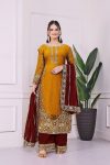 RICH LOOK FENDI SILK EMBROIDERY AND SEQUENCE WORK WITH RIVET MOTI WORK TOP PALAZZO WITH DUPATTA FESTIVE WEAR WHOLESALE PRICE ETHNIC GARMENT(45)