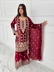 RICH LOOK FLUX GEORGETTE THREAD WITH SEQUENCE WORK TOP SHARARA WITH DUPATTA WEDDING WEAR WHOLESALE PRICE ETHNIC GARMENT (11)