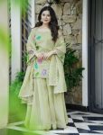 RICH LOOK GEORGETTE EMBROIDERY SEQUENCE AND CODDING WITH FLOREL WORK TOP PALAZZO WITH DUPATTA SEA GREEN