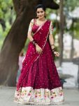 RICH LOOK GEORGETTE EMBROIDERY SEQUENCE WORK LEHENGA CHOLI WITH DUPATTA MAROON