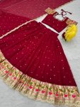 RICH LOOK GEORGETTE EMBROIDERY SEQUENCE WORK LEHENGA CHOLI WITH DUPATTA PARTY WEAR WHOLESALE PRICE ETHNIC GARMENT (2)