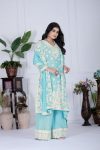 RICH LOOK GEORGETTE EMBROIDERY SEQUENCE WORK WITH REAL MIRROR HAND WORK TOP PALAZZO WITH DUPATTA FESTIVE WEAR WHOLESALE PRICE ETHNIC GARMENT (8)