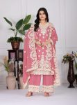 RICH LOOK GEORGETTE EMBROIDERY SEQUENCE WORK WITH REAL MIRROR HAND WORK TOP PALAZZO WITH DUPATTA BABY PINK