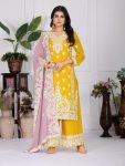RICH LOOK GEORGETTE EMBROIDERY SEQUENCE WORK WITH REAL MIRROR HAND WORK TOP PALAZZO WITH DUPATTA FESTIVE WEAR WHOLESALE PRICE ETHNIC GARMENT (6)