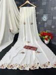 RICH LOOK GEORGETTE HAND AND PATCH WORK BUTTA WITH CONTRAST PALLU SAREE WITH UNSTITCHED BLOUSE CASUAL WEAR WHOLESALE PRICE ETHNIC GARMENT (8)