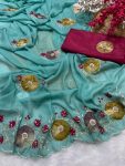 RICH LOOK GEORGETTE HAND WORK PEACH BUTTA AND JAIPURI GOTTPATI WORK SAREE WITH UNSTITCHED BLOUSE PARTY WEAR WHOLESALE PRICE ETHNIC GARMENT (2)