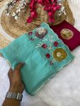RICH LOOK GEORGETTE HAND WORK PEACH BUTTA AND JAIPURI GOTTPATI WORK SAREE WITH UNSTITCHED BLOUSE PARTY WEAR WHOLESALE PRICE ETHNIC GARMENT (2)