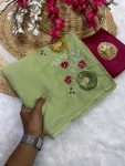 RICH LOOK GEORGETTE HAND WORK PEACH BUTTA AND JAIPURI GOTTPATI WORK SAREE WITH UNSTITCHED BLOUSE PARTY WEAR WHOLESALE PRICE ETHNIC GARMENT (6)