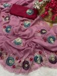 RICH LOOK GEORGETTE HAND WORK PEACH BUTTA AND JAIPURI GOTTPATI WORK SAREE WITH UNSTITCHED BLOUSE PARTY WEAR WHOLESALE PRICE ETHNIC GARMENT (4)