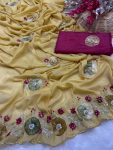 RICH LOOK GEORGETTE HAND WORK PEACH BUTTA AND JAIPURI GOTTPATI WORK SAREE WITH UNSTITCHED BLOUSE PARTY WEAR WHOLESALE PRICE ETHNIC GARMENT (5)