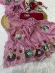 RICH LOOK GEORGETTE HAND WORK PEACH BUTTA AND JAIPURI GOTTPATI WORK SAREE WITH UNSTITCHED BLOUSE PARTY WEAR WHOLESALE PRICE ETHNIC GARMENT (4)
