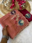 RICH LOOK GEORGETTE HAND WORK PEACH BUTTA AND JAIPURI GOTTPATI WORK SAREE WITH UNSTITCHED BLOUSE PARTY WEAR WHOLESALE PRICE ETHNIC GARMENT (7)