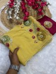 RICH LOOK GEORGETTE HAND WORK PEACH BUTTA AND JAIPURI GOTTPATI WORK SAREE WITH UNSTITCHED BLOUSE PARTY WEAR WHOLESALE PRICE ETHNIC GARMENT (5)
