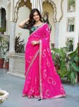 RICH LOOK GEORGETTE PITHA AND GOTA PATTI WORK SAREE WITH UNSTITCHED BLOUSE  PINK