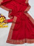 RICH LOOK GERGETTE EMBROIDERY WORK SAREE WITH UNSTITCHED BLOUSE WEDDING WEAR WHOLESALE PRICE ETHNICGARMENT (7)