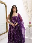 RICH LOOK JACQUARD SILK WEAVING WITH LACE BORDER WORK GOWN BOTTOM WITH DUPATTA  PURPLE